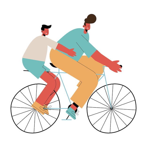 Father and son in bicycle characters