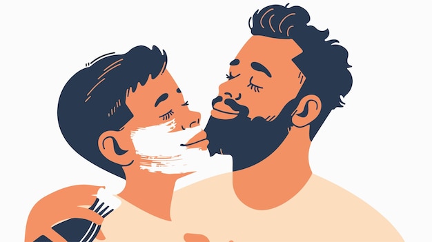 Father and Son Shaving Handdrawn Vector Illustration