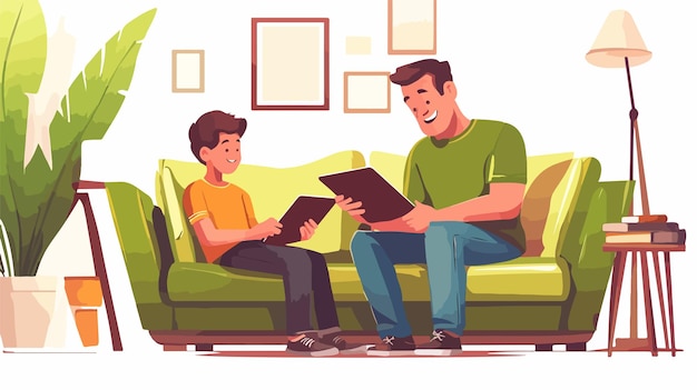 Father and Son Using Digital Tablet Together