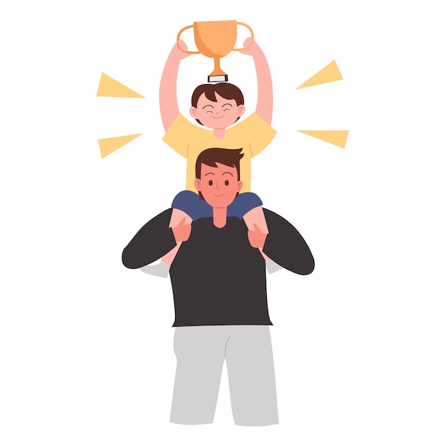 Father and son with trophy cartoon vector