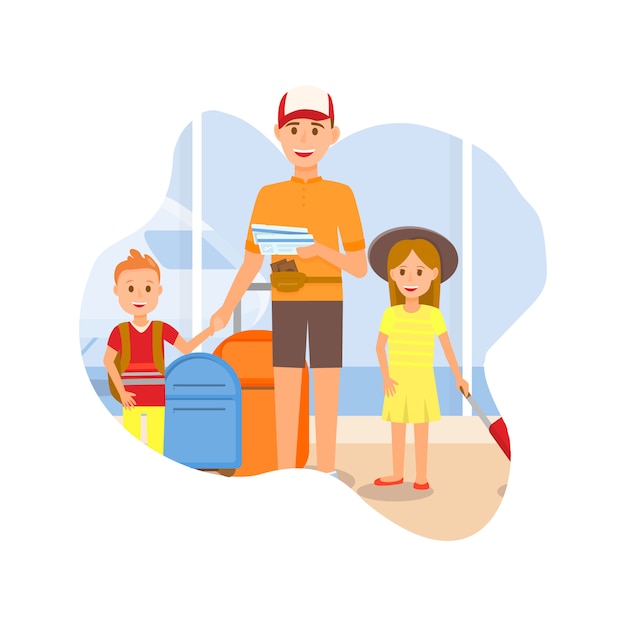 Father Travelling with Daughter and Son Characters