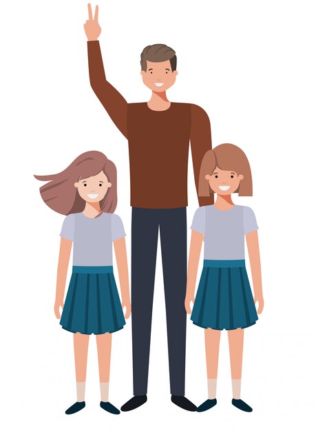 Father with his children avatar character