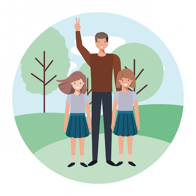 Father with his children in the landscape avatar character