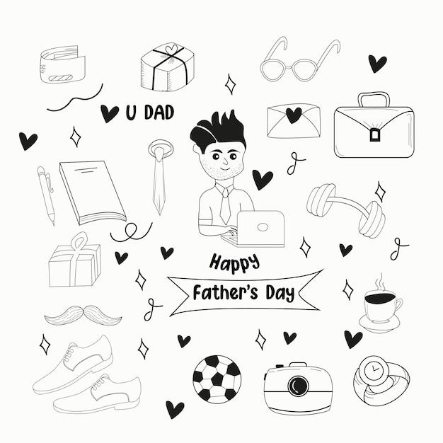 Fathers Day doodle set handdrawn