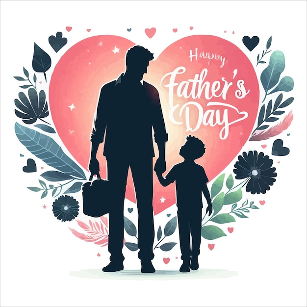 fathers day love heart background with dad and son silhouette