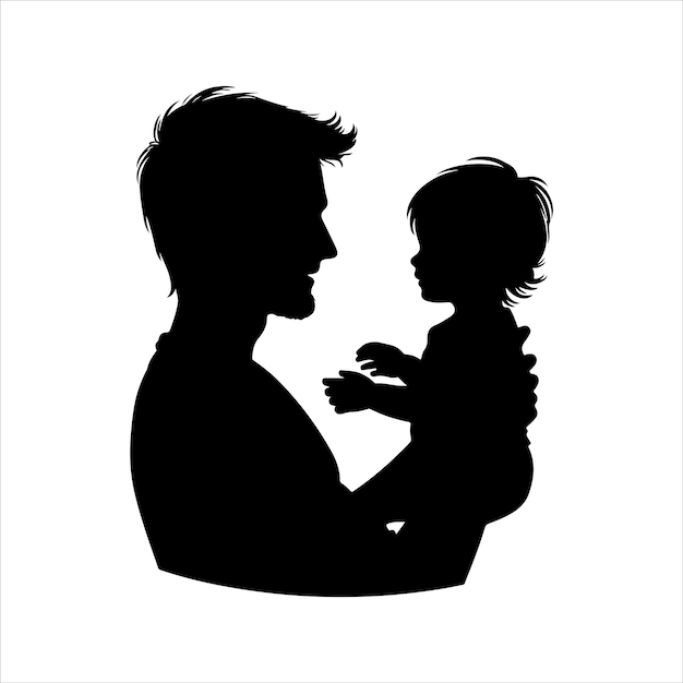 Fathers day silhouette vector Silhouette of Father and a child holding hands and the words happy f