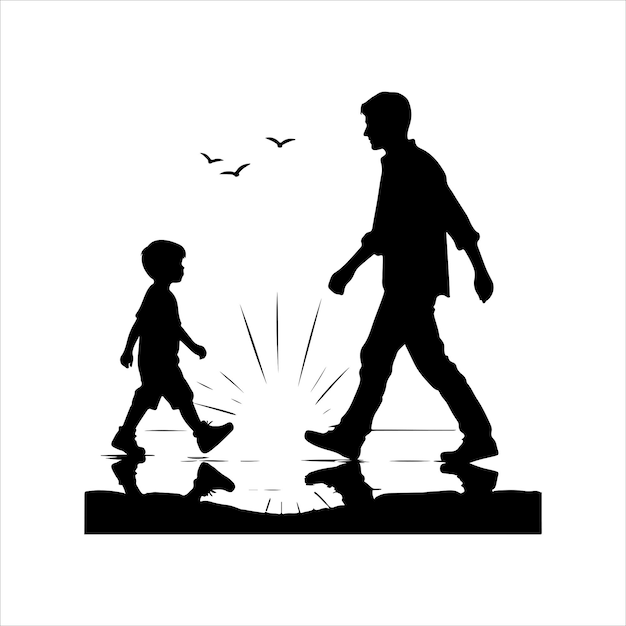 Fathers day silhouette vector Silhouette of Father and a child holding hands and the words happy f