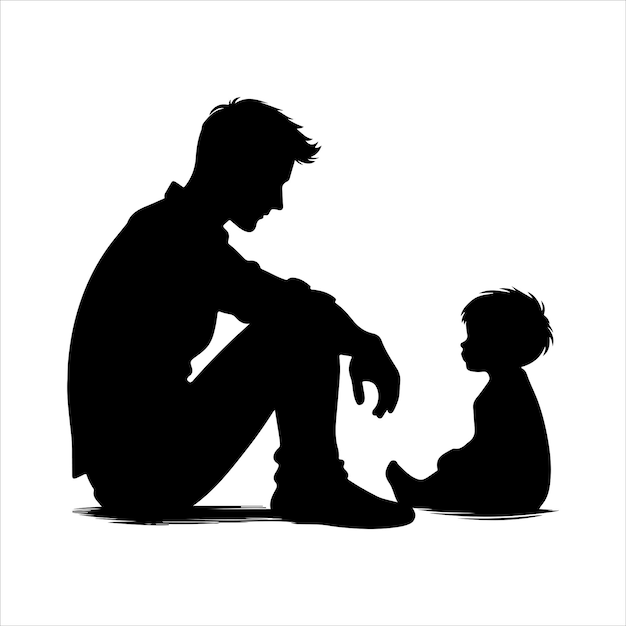 Fathers day silhouette vector Silhouette of Father and a child holding hands and the words happy f