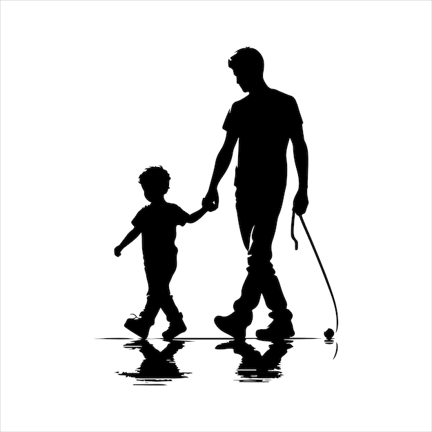 Fathers day silhouette vector Silhouette of Father and a child holding hands and the words happy f