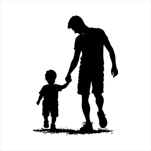 Fathers day silhouette vector Silhouette of Father and a child holding hands and the words happy f