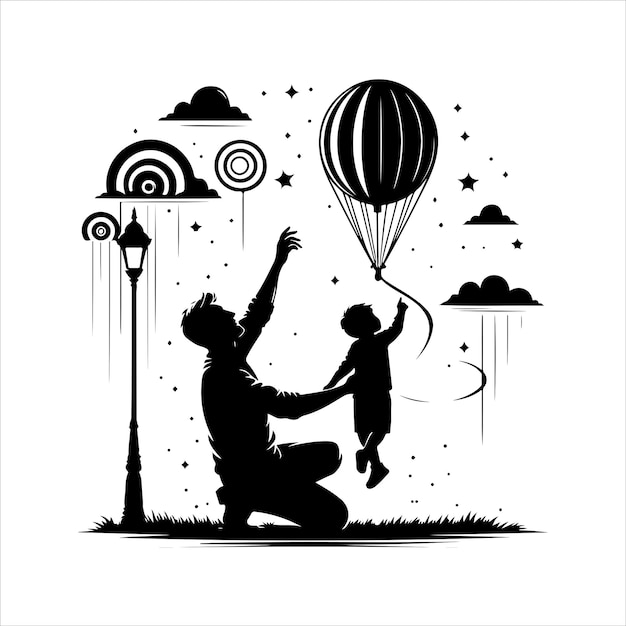 Fathers day silhouette vector Silhouette of Father and a child holding hands and the words happy f