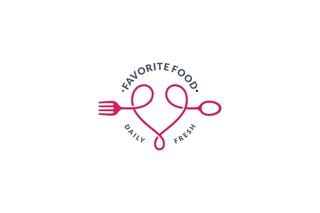 Favorite food logo with heart spoon and fork shape healthy menu restaurant symbol