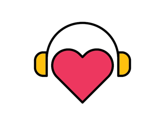 Vector favorite music icon headphones and red heart isolated on white background