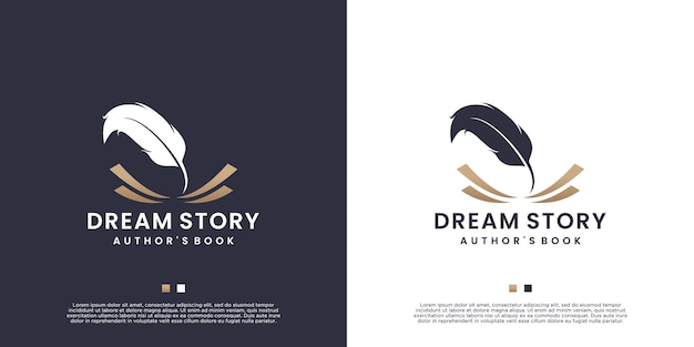 Feather book logo design for author author dreams logo vintage