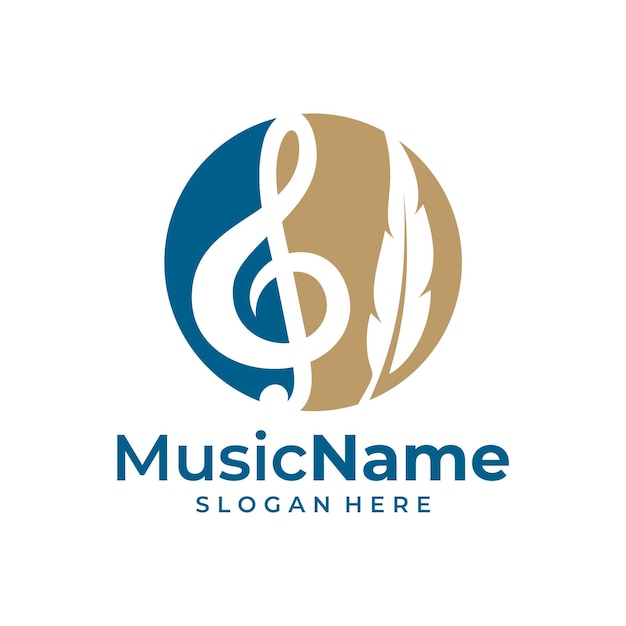 Feather Music Logo Vector Music Feather logo design template