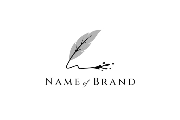 Feather pen logo with ink to write signature design