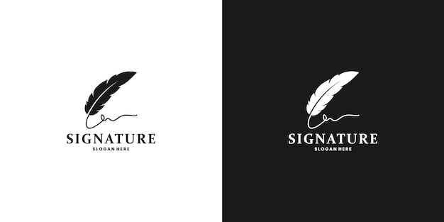 Feather pen with signature logo design inspiration