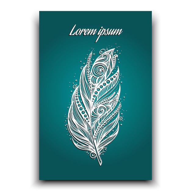 Feather postcard vector illustration excellent for greeting card menu cover tribal handdrawn