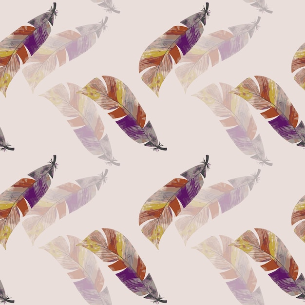 Feather seamless pattern on watercolor painted