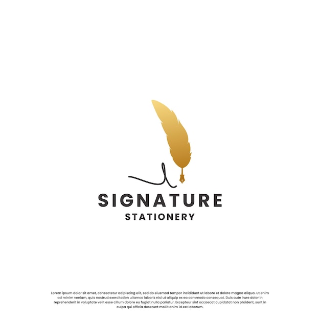 Feather signature pen logo design template