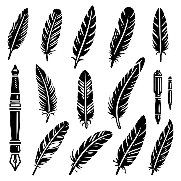 Feather vector icon Set Pen illustration sign collection Nib symbol or logo