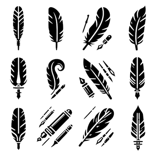 Feather vector icon Set Pen illustration sign collection Nib symbol or logo