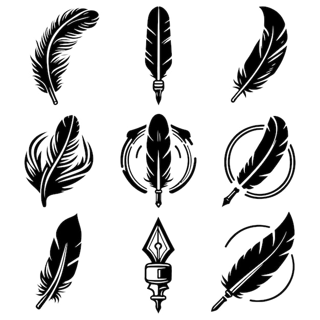 Feather vector icon Set Pen illustration sign collection Nib symbol or logo