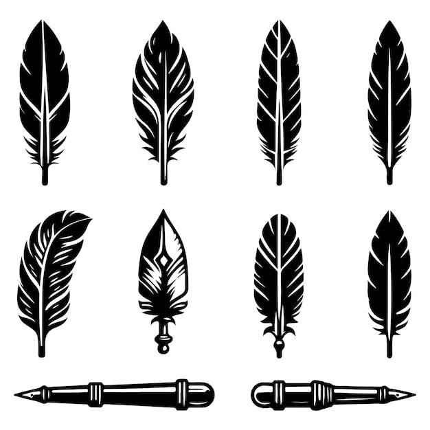 Feather vector icon Set Pen illustration sign collection Nib symbol or logo