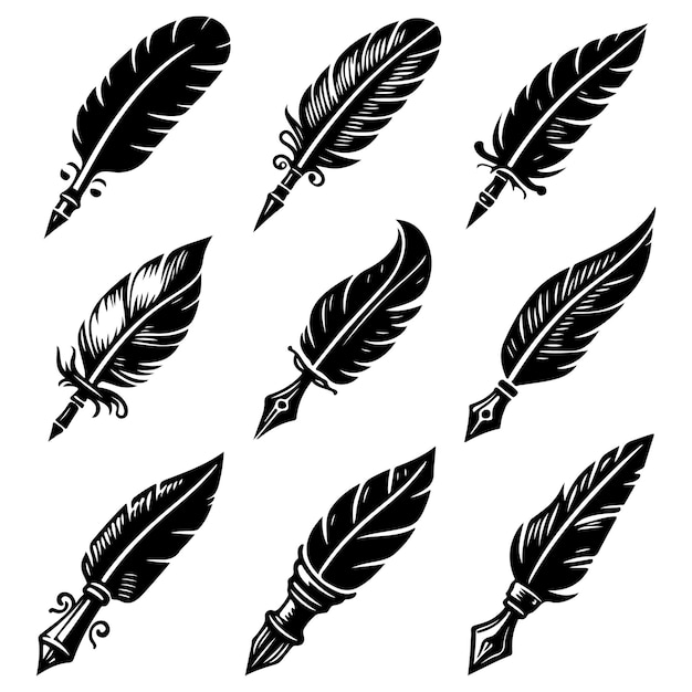 Feather vector icon Set Pen illustration sign collection Nib symbol or logo