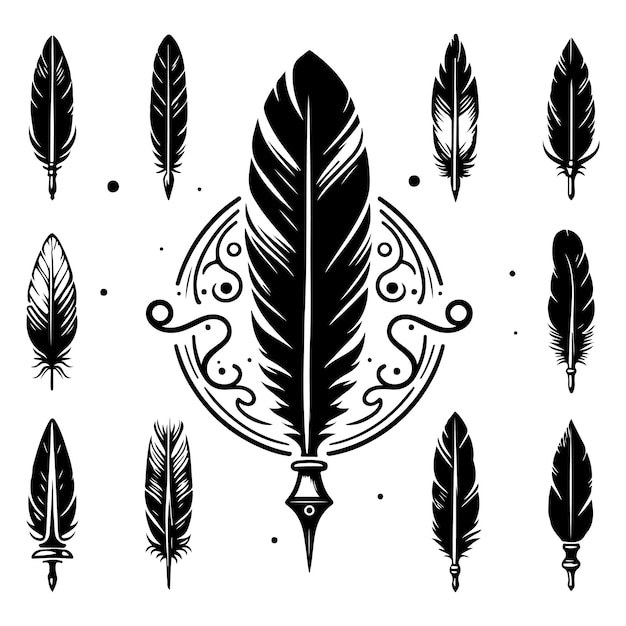 Feather vector icon Set Pen illustration sign collection Nib symbol or logo