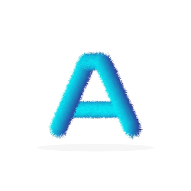 Feathered letter A font Soft and realistic feathers Blue fluffy hairy letter B isolated