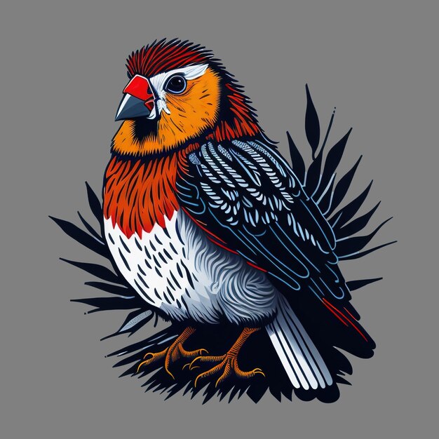 Vector feathered serenader zebra finch artwork for wall decor