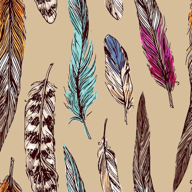 Feathers sketch Hand drawn vector beautiful illustration