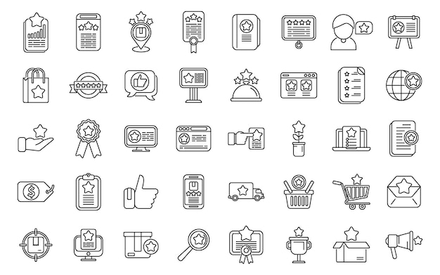 Featured product icons set outline vector Data survey