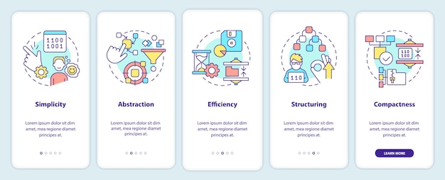 Features of programming languages onboarding mobile app screen