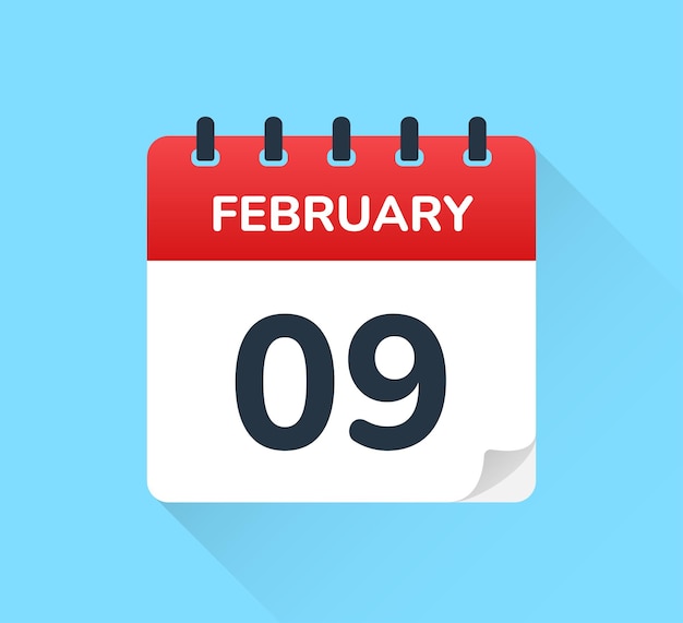 February 09 vector flat design of daily calendar icon.