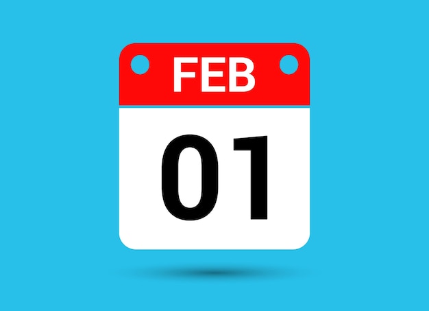 February 1 Calendar Date Flat Icon Day 1 Vector Illustration