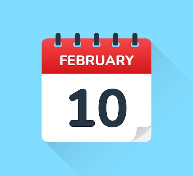 February 10 date on flat design vector calendar.