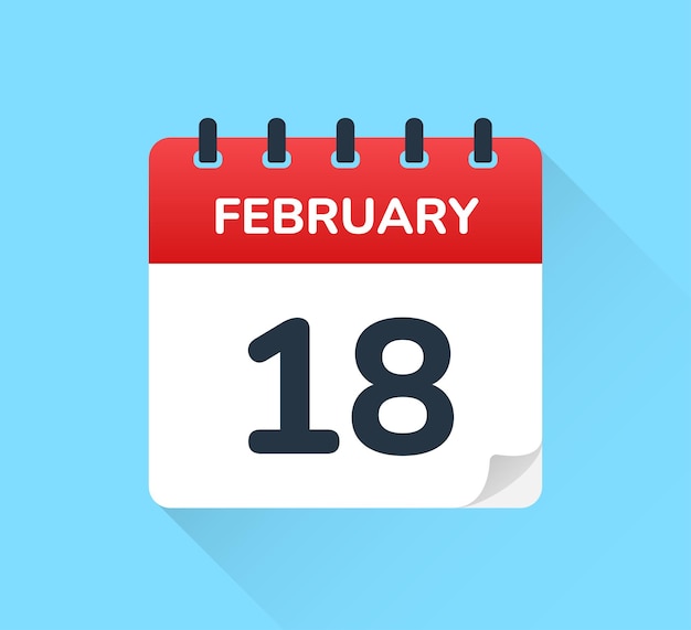 February 18 date on flat design vector calendar.