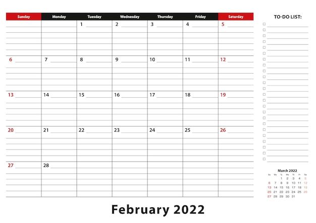 February 2022 Monthly Desk Pad Calendar week starts from sunday, size A3.