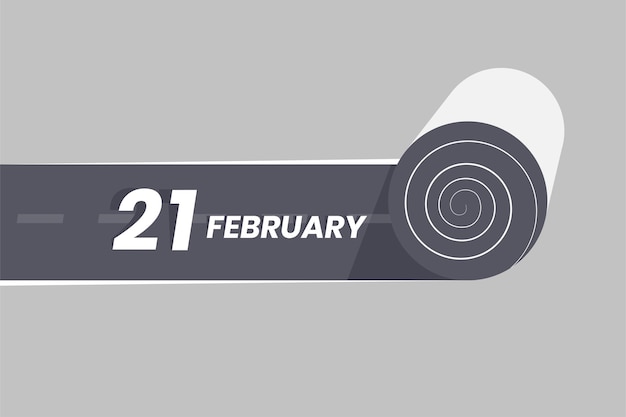 Vector february 21 calendar icon rolling inside the road 21 february date month icon vector illustrator