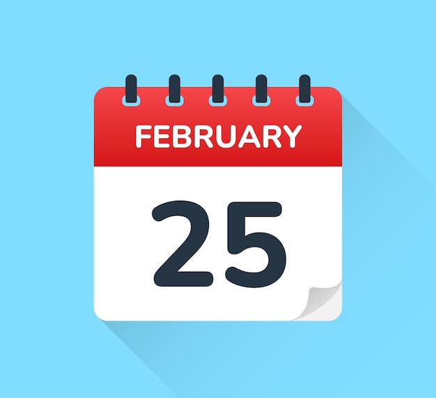 February 25 vector flat design of daily calendar icon.