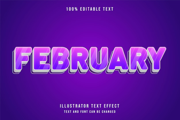 February,3d editable text effect purple gradation pink cute style