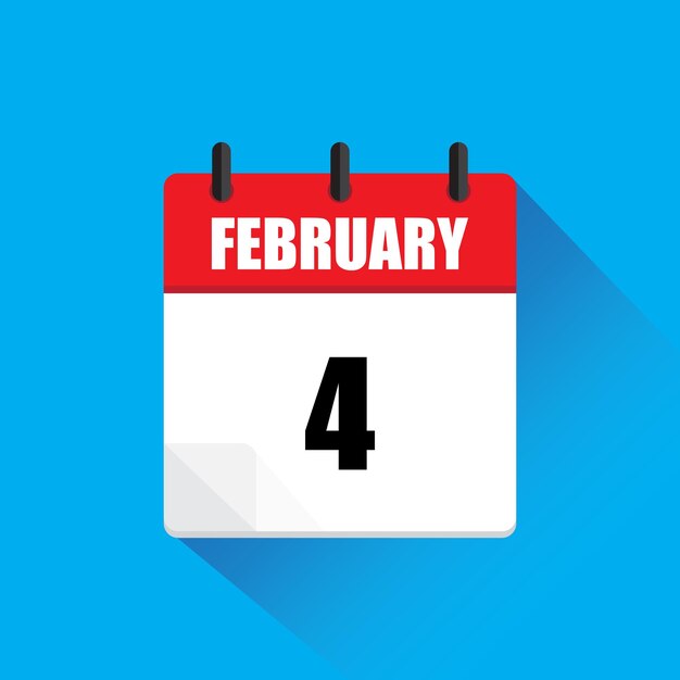 Vector february 4 calendar february four date vector icon blue background