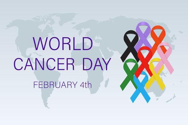 February 4 is World Cancer Awareness Day Colored ribbons Vector illustration