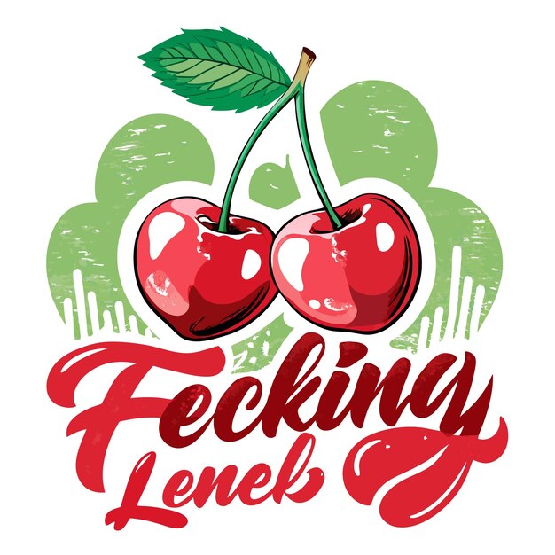 Vector fecking leneks two cherries with green leaves and grunge