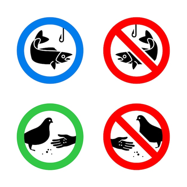 Do not feed birds and No fishing forbidden signs