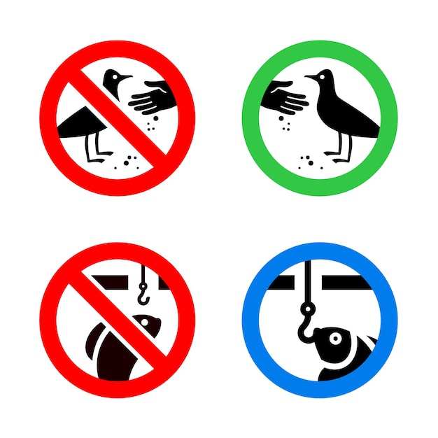 Do not feed birds and No ice fishing forbidden signs