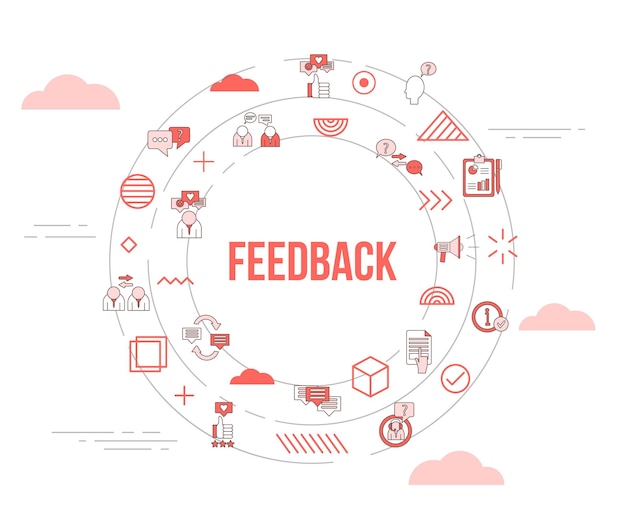 Feedback concept with icon set template banner and circle round shape