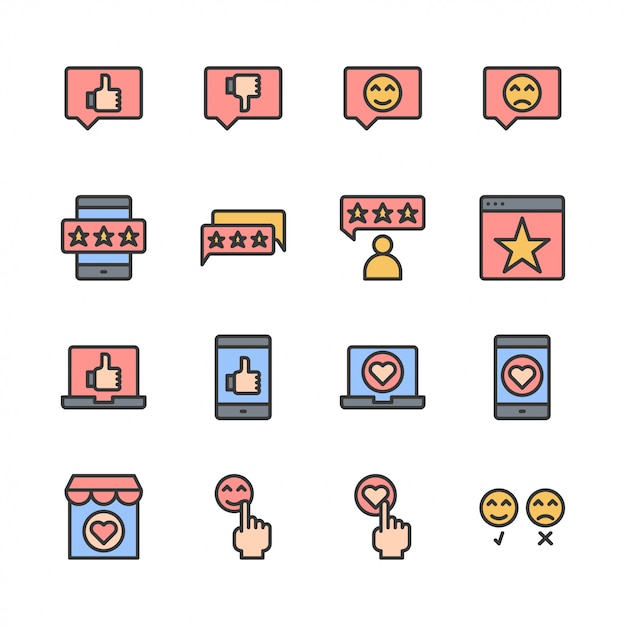 Feedback and customer review related icon set